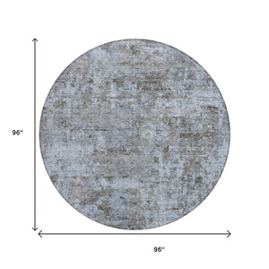 HomeRoots 5' Blue and Taupe Abstract Area Rug - Stylish, Washable, Durable Design for Indoor and Outdoor Spaces 8' Round 630527