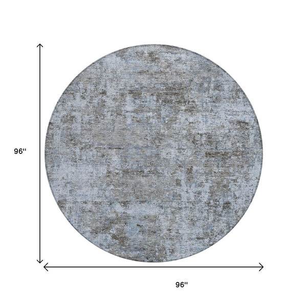 HomeRoots 5' Blue and Taupe Abstract Area Rug - Stylish, Washable, Durable Design for Indoor and Outdoor Spaces 8' Round 630527