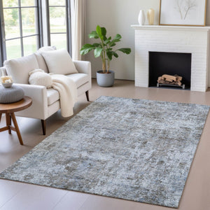 HomeRoots 5' Blue and Taupe Abstract Area Rug - Stylish, Washable, Durable Design for Indoor and Outdoor Spaces 8' X 10' 630528