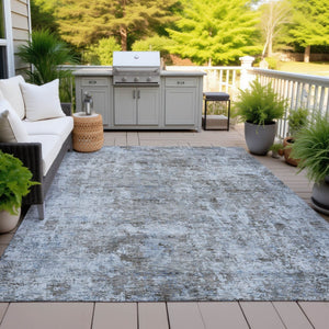 HomeRoots 5' Blue and Taupe Abstract Area Rug - Stylish, Washable, Durable Design for Indoor and Outdoor Spaces 10' X 14' 630530