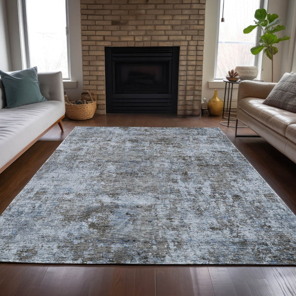 HomeRoots 5' Blue and Taupe Abstract Area Rug - Stylish, Washable, Durable Design for Indoor and Outdoor Spaces 10' X 14' 630530