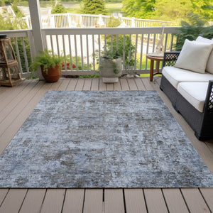 HomeRoots 5' Blue and Taupe Abstract Area Rug - Stylish, Washable, Durable Design for Indoor and Outdoor Spaces 10' X 14' 630530