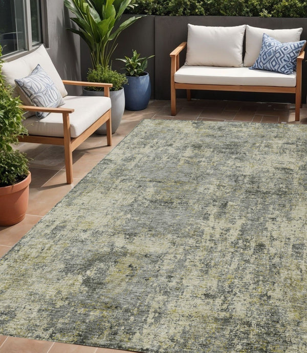 HomeRoots 5' Contemporary Pewter and Beige Abstract Area Rug - Washable, Indoor/Outdoor, Durable Design 5' X 8' 630532