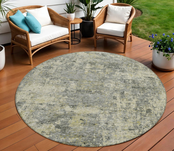HomeRoots 5' Contemporary Pewter and Beige Abstract Area Rug - Washable, Indoor/Outdoor, Durable Design 8' Round 630533