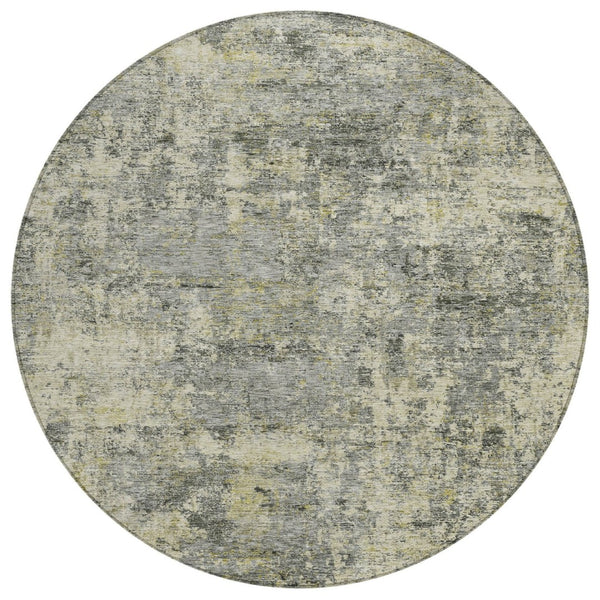 HomeRoots 5' Contemporary Pewter and Beige Abstract Area Rug - Washable, Indoor/Outdoor, Durable Design 8' Round 630533