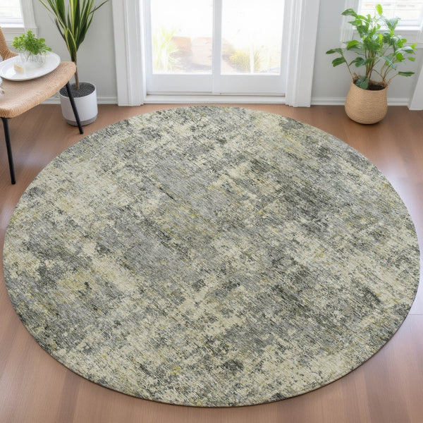HomeRoots 5' Contemporary Pewter and Beige Abstract Area Rug - Washable, Indoor/Outdoor, Durable Design 8' Round 630533
