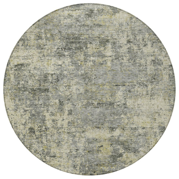 HomeRoots 5' Contemporary Pewter and Beige Abstract Area Rug - Washable, Indoor/Outdoor, Durable Design 8' Round 630533