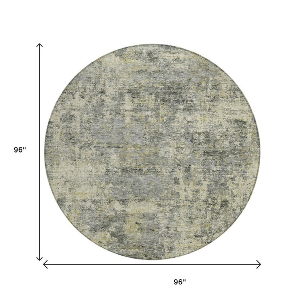 HomeRoots 5' Contemporary Pewter and Beige Abstract Area Rug - Washable, Indoor/Outdoor, Durable Design 8' Round 630533