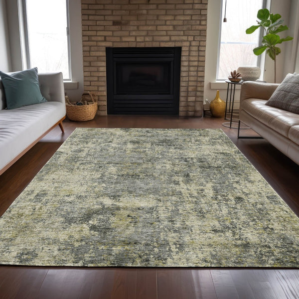HomeRoots 5' Contemporary Pewter and Beige Abstract Area Rug - Washable, Indoor/Outdoor, Durable Design 8' X 10' 630534