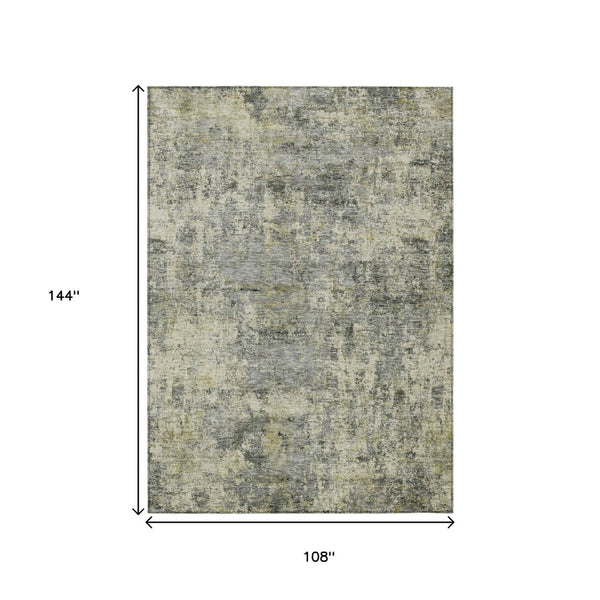 HomeRoots 5' Contemporary Pewter and Beige Abstract Area Rug - Washable, Indoor/Outdoor, Durable Design 9' X 12' 630535
