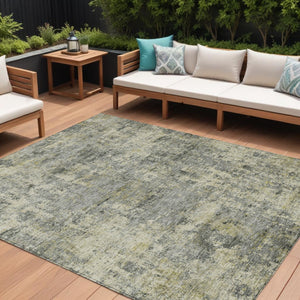 HomeRoots 5' Contemporary Pewter and Beige Abstract Area Rug - Washable, Indoor/Outdoor, Durable Design 9' X 12' 630535