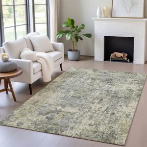 HomeRoots 5' Contemporary Pewter and Beige Abstract Area Rug - Washable, Indoor/Outdoor, Durable Design 9' X 12' 630535