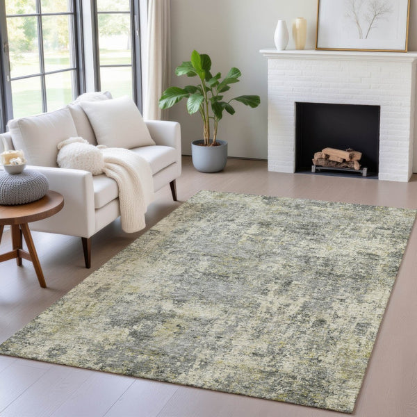 HomeRoots 5' Contemporary Pewter and Beige Abstract Area Rug - Washable, Indoor/Outdoor, Durable Design 10' X 14' 630536