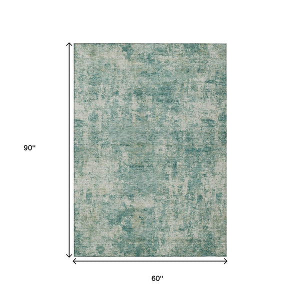 HomeRoots 5' Teal Blue and Beige Abstract Area Rug - Washable, Durable Design for Indoor and Outdoor Spaces 5' X 8' 630544