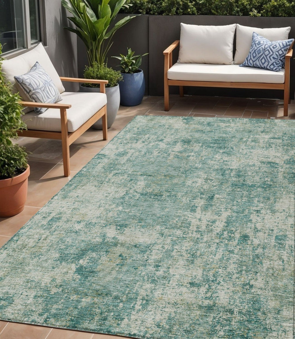 HomeRoots 5' Teal Blue and Beige Abstract Area Rug - Washable, Durable Design for Indoor and Outdoor Spaces 5' X 8' 630544