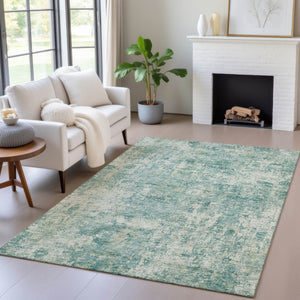 HomeRoots 5' Teal Blue and Beige Abstract Area Rug - Washable, Durable Design for Indoor and Outdoor Spaces 5' X 8' 630544