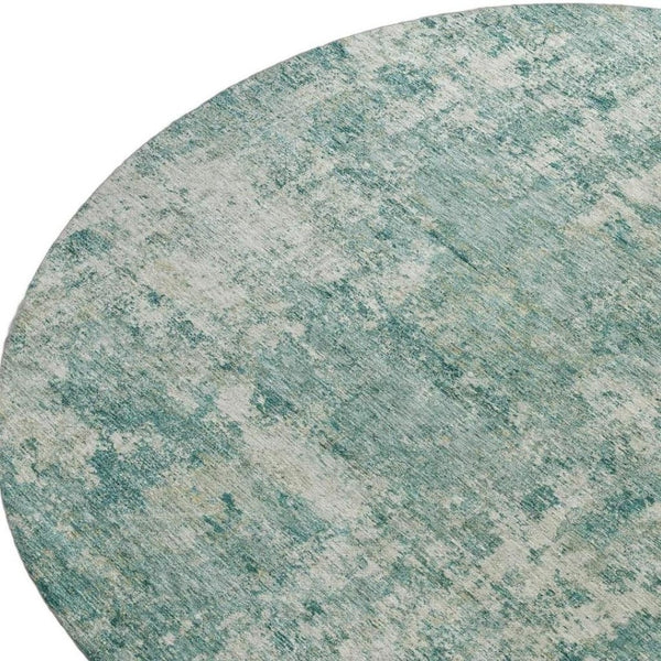 HomeRoots 5' Teal Blue and Beige Abstract Area Rug - Washable, Durable Design for Indoor and Outdoor Spaces 8' Round 630545