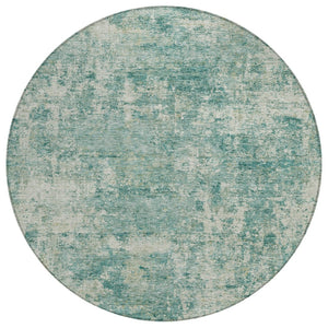 HomeRoots 5' Teal Blue and Beige Abstract Area Rug - Washable, Durable Design for Indoor and Outdoor Spaces 8' Round 630545