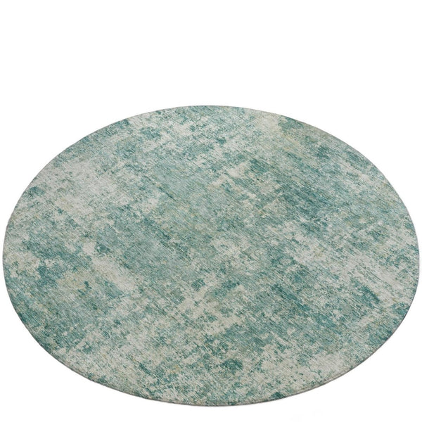 HomeRoots 5' Teal Blue and Beige Abstract Area Rug - Washable, Durable Design for Indoor and Outdoor Spaces 8' Round 630545