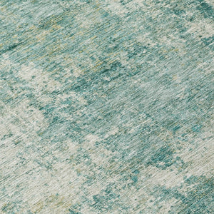 HomeRoots 5' Teal Blue and Beige Abstract Area Rug - Washable, Durable Design for Indoor and Outdoor Spaces 8' Round 630545