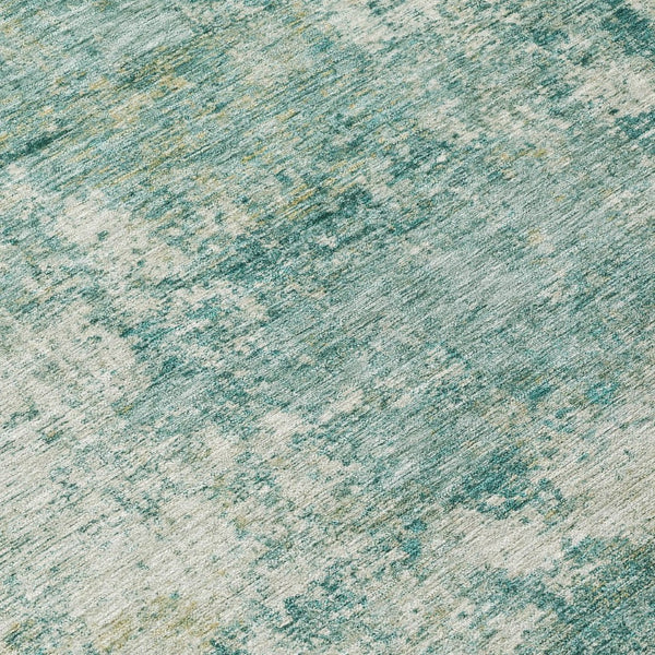 HomeRoots 5' Teal Blue and Beige Abstract Area Rug - Washable, Durable Design for Indoor and Outdoor Spaces 8' Round 630545