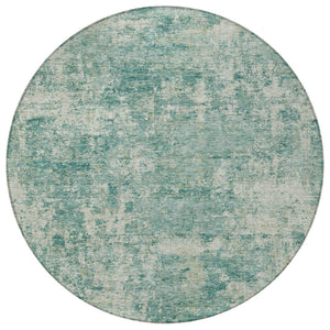 HomeRoots 5' Teal Blue and Beige Abstract Area Rug - Washable, Durable Design for Indoor and Outdoor Spaces 8' Round 630545