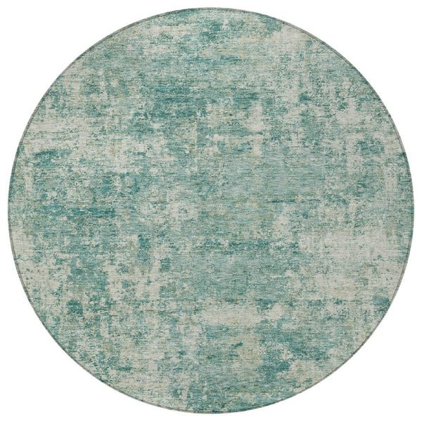 HomeRoots 5' Teal Blue and Beige Abstract Area Rug - Washable, Durable Design for Indoor and Outdoor Spaces 8' Round 630545
