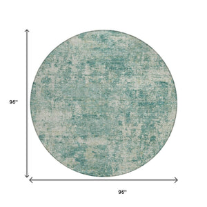 HomeRoots 5' Teal Blue and Beige Abstract Area Rug - Washable, Durable Design for Indoor and Outdoor Spaces 8' Round 630545