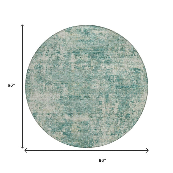 HomeRoots 5' Teal Blue and Beige Abstract Area Rug - Washable, Durable Design for Indoor and Outdoor Spaces 8' Round 630545