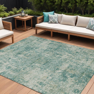HomeRoots 5' Teal Blue and Beige Abstract Area Rug - Washable, Durable Design for Indoor and Outdoor Spaces 8' X 10' 630546