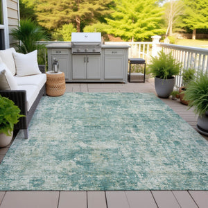 HomeRoots 5' Teal Blue and Beige Abstract Area Rug - Washable, Durable Design for Indoor and Outdoor Spaces 8' X 10' 630546
