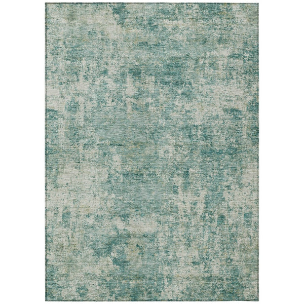 HomeRoots 5' Teal Blue and Beige Abstract Area Rug - Washable, Durable Design for Indoor and Outdoor Spaces 8' X 10' 630546