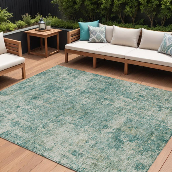 HomeRoots 5' Teal Blue and Beige Abstract Area Rug - Washable, Durable Design for Indoor and Outdoor Spaces 9' X 12' 630547