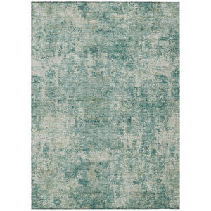 HomeRoots 5' Teal Blue and Beige Abstract Area Rug - Washable, Durable Design for Indoor and Outdoor Spaces 9' X 12' 630547
