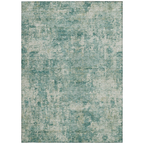 HomeRoots 5' Teal Blue and Beige Abstract Area Rug - Washable, Durable Design for Indoor and Outdoor Spaces 10' X 14' 630548