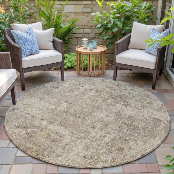 HomeRoots 5' Stylish Taupe and Beige Abstract Area Rug for Indoor Outdoor Use – Durable, Washable, Versatile Design 8' Round 630551