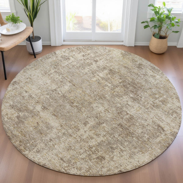 HomeRoots 5' Stylish Taupe and Beige Abstract Area Rug for Indoor Outdoor Use – Durable, Washable, Versatile Design 8' Round 630551