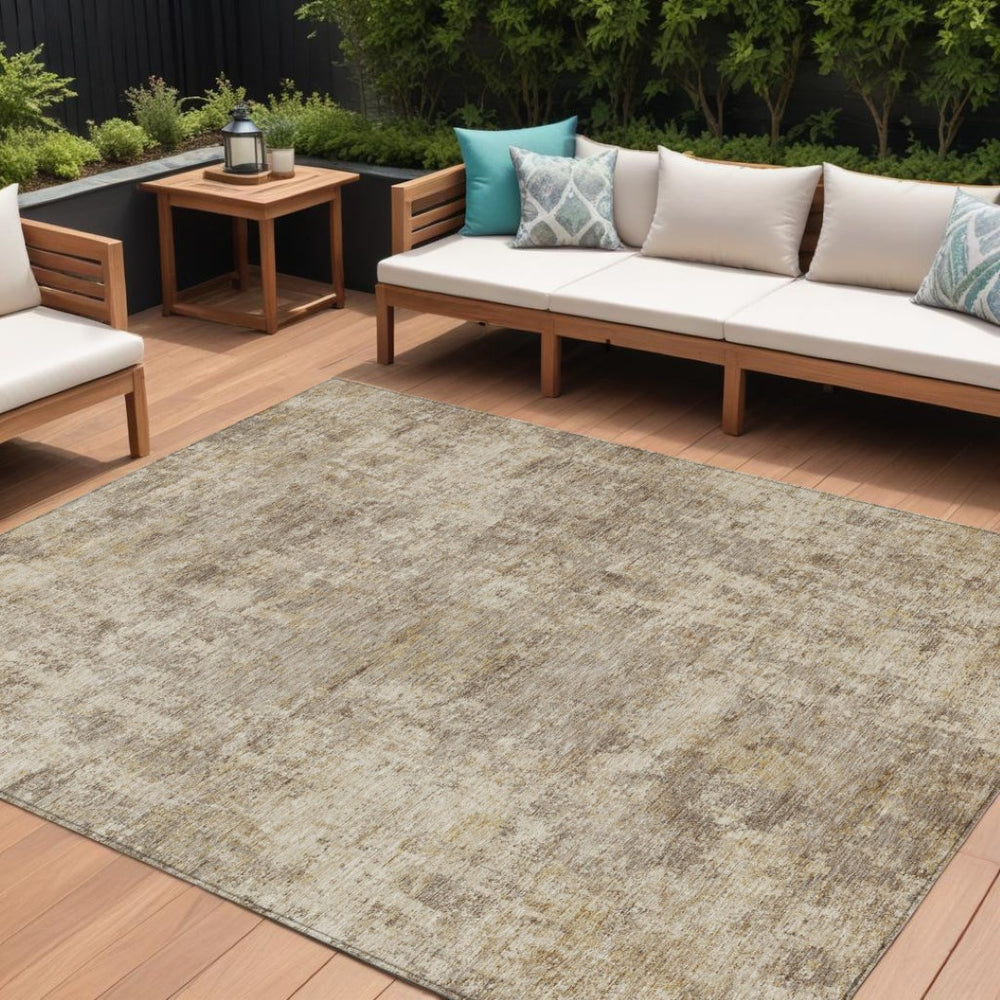 HomeRoots 5' Stylish Taupe and Beige Abstract Area Rug for Indoor Outdoor Use – Durable, Washable, Versatile Design 10' X 14' 630554