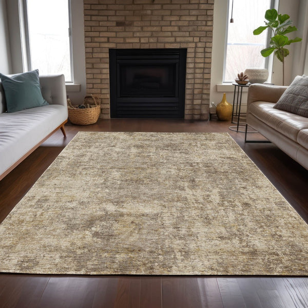 HomeRoots 5' Stylish Taupe and Beige Abstract Area Rug for Indoor Outdoor Use – Durable, Washable, Versatile Design 10' X 14' 630554