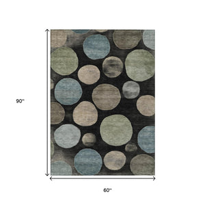 HomeRoots 5' Bold Geometric Black and Teal Blue Indoor Outdoor Area Rug - Stylish, Washable, Durable Design 5' X 8' 630556