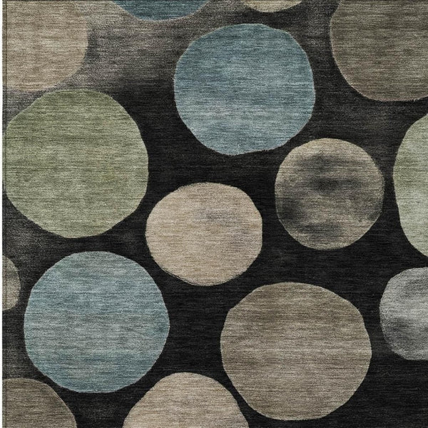 HomeRoots 5' Bold Geometric Black and Teal Blue Indoor Outdoor Area Rug - Stylish, Washable, Durable Design 5' X 8' 630556