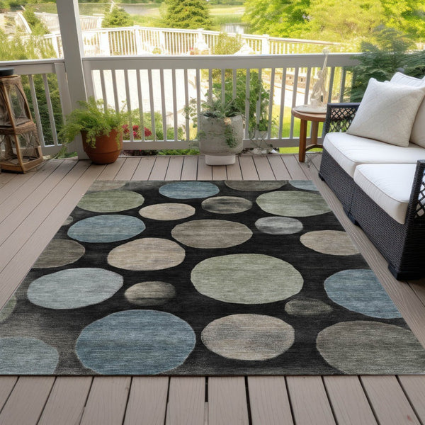 HomeRoots 5' Bold Geometric Black and Teal Blue Indoor Outdoor Area Rug - Stylish, Washable, Durable Design 5' X 8' 630556