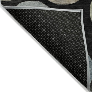 HomeRoots 5' Bold Geometric Black and Teal Blue Indoor Outdoor Area Rug - Stylish, Washable, Durable Design 8' Round 630557
