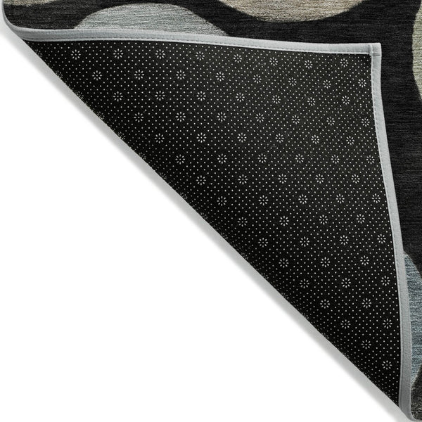 HomeRoots 5' Bold Geometric Black and Teal Blue Indoor Outdoor Area Rug - Stylish, Washable, Durable Design 8' Round 630557