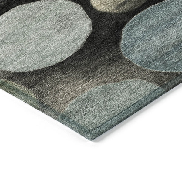 HomeRoots 5' Bold Geometric Black and Teal Blue Indoor Outdoor Area Rug - Stylish, Washable, Durable Design 8' Round 630557