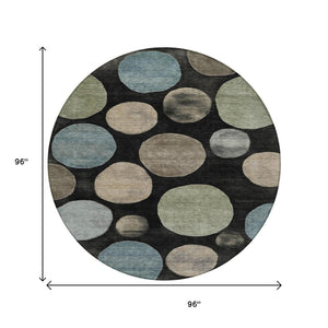 HomeRoots 5' Bold Geometric Black and Teal Blue Indoor Outdoor Area Rug - Stylish, Washable, Durable Design 8' Round 630557