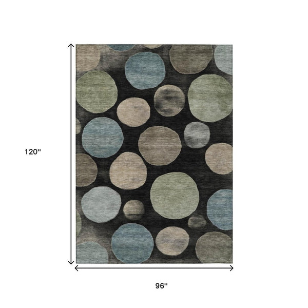 HomeRoots 5' Bold Geometric Black and Teal Blue Indoor Outdoor Area Rug - Stylish, Washable, Durable Design 8' X 10' 630558