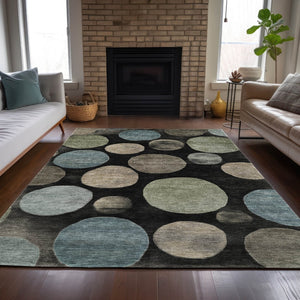HomeRoots 5' Bold Geometric Black and Teal Blue Indoor Outdoor Area Rug - Stylish, Washable, Durable Design 8' X 10' 630558
