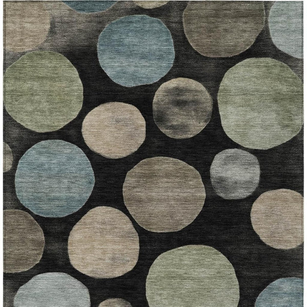 HomeRoots 5' Bold Geometric Black and Teal Blue Indoor Outdoor Area Rug - Stylish, Washable, Durable Design 9' X 12' 630559