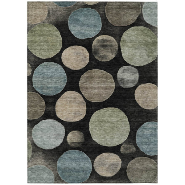 HomeRoots 5' Bold Geometric Black and Teal Blue Indoor Outdoor Area Rug - Stylish, Washable, Durable Design 9' X 12' 630559